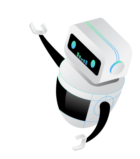 AIキャラクターのロボットマスコット(左)